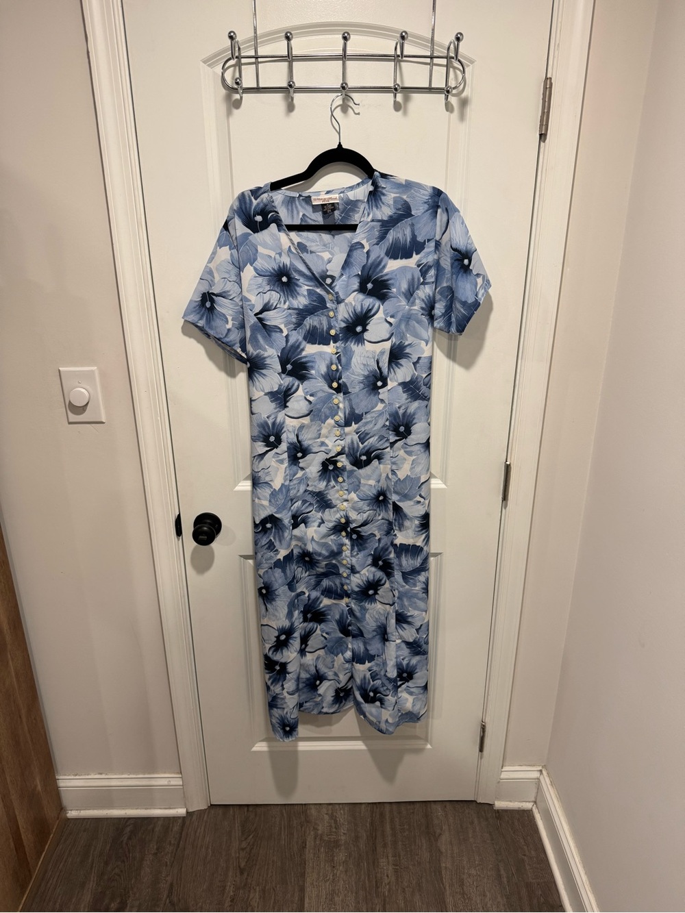 Blue Floral Button-Front Maxi Dress